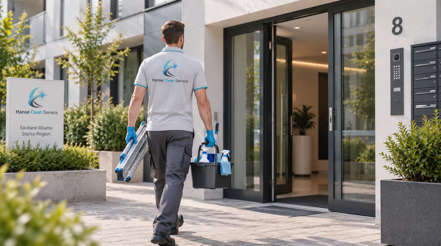 Mitarbeiter von Hanse Clean Service auf dem Weg zu einem Reinigungseinsatz in Mölln